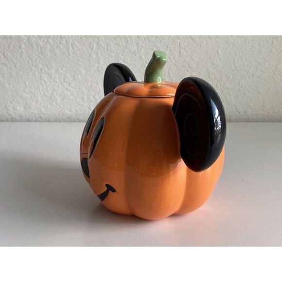 Disney Mickey Mouse Halloween Jack-O’-Lantern Pumpkin Ceramic Cookie Jar NEW - Picture 3 of 9
